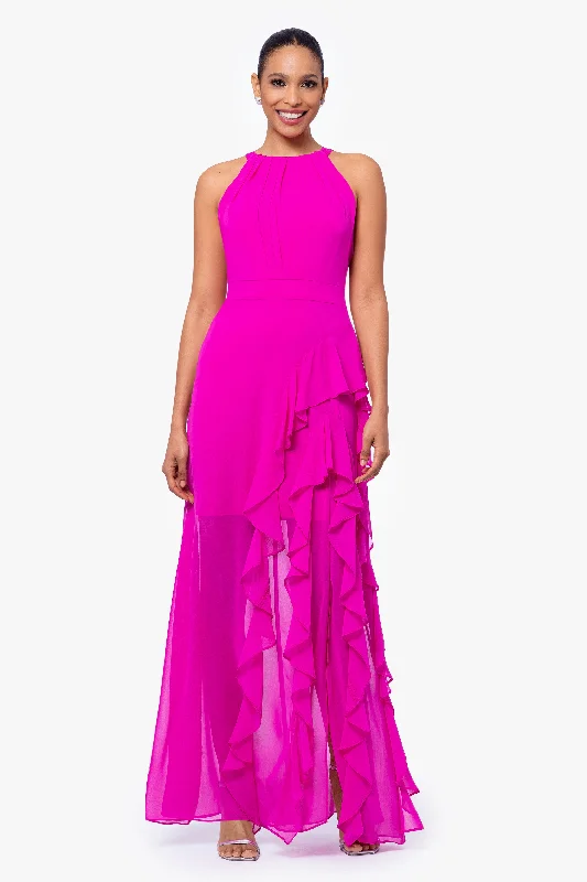 Day dresses with bold colors for a vibrant look-"Helen" Long Chiffon Halter Neck Dress
