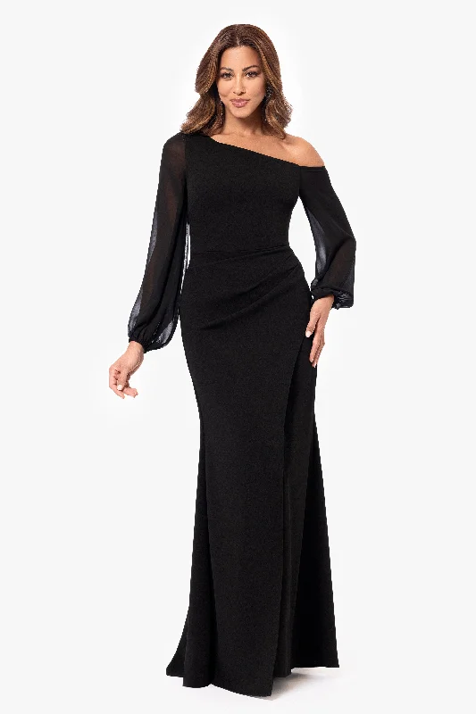 Wedding Guest Dresses with Monochromatic Colors-"Donna" Long Off the Shoulder Illusion Sleeve Dress