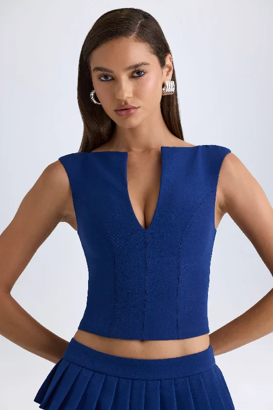 Where to find birthday dresses for a festive birthday event-Open-Front Crop Top in True Navy Where to find birthday dresses for a festive birthday event-Open-Front Crop Top in True Navy
