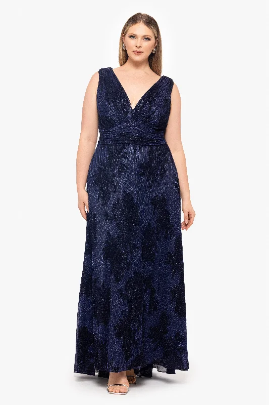 Wedding Guest Dresses with Ombre Effect-Plus "Bliss" Long Crinkle Galaxy Flowy Dress
