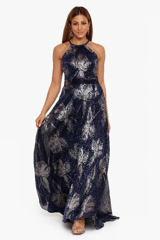 How to wear day dresses for a weekend getaway-"Ilaria" Long Halter Foil Print Dress