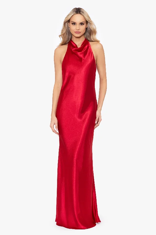 Graduation Dresses with Tie Closure-"Shannon" Halter Necktie Floor Length Dress