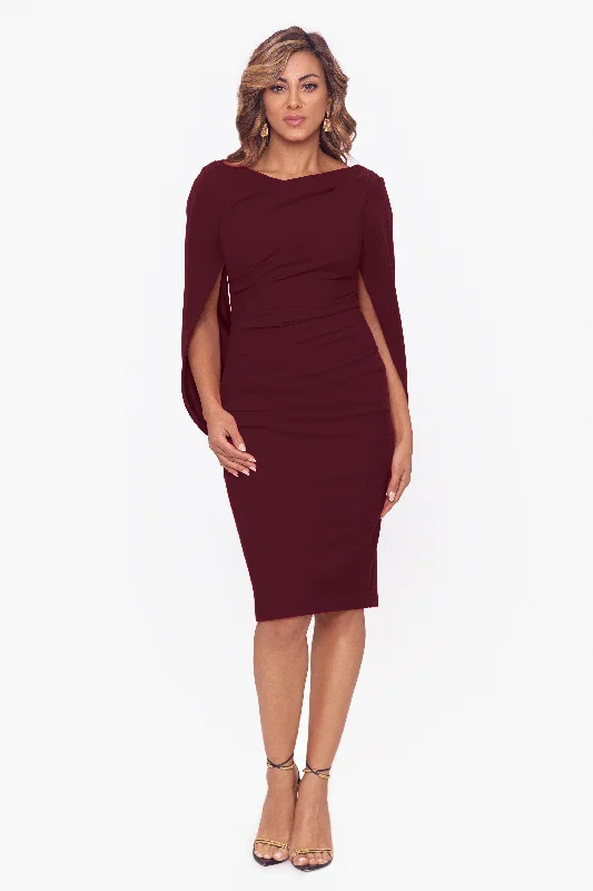 Birthday dresses with a satin finish for a sleek look-Petite "Jordan" Short Scuba Crape Draped Back Dress Birthday dresses with a satin finish for a sleek look-Petite "Jordan" Short Scuba Crape Draped Back Dress