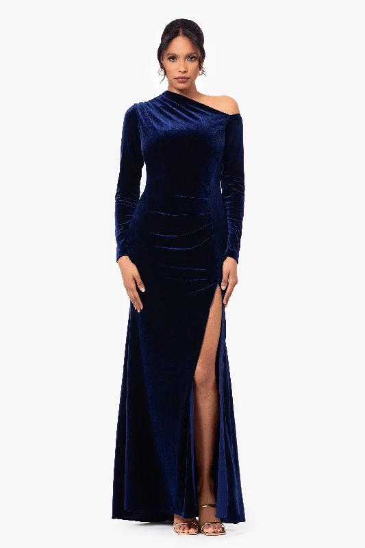 Wedding Guest Dresses for Fitness Classes-"Annette" Long Velvet Drop Shoulder Long Sleeve Dress