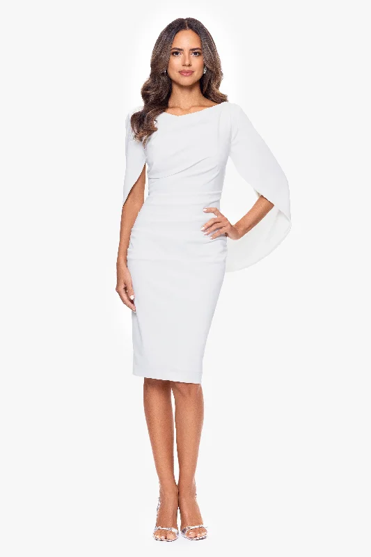 Birthday dresses for a milestone birthday party-Petite "Jordan" Short Scuba Crape Draped Back Dress Birthday dresses for a milestone birthday party-Petite "Jordan" Short Scuba Crape Draped Back Dress