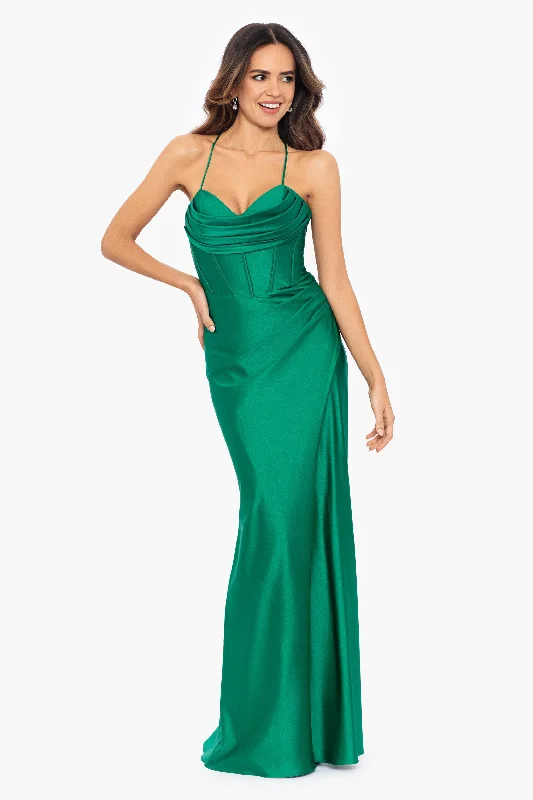 Graduation Dresses with Magnetic Closure-"Talia" Long Sateen Corset Lace Up Back Dress Graduation Dresses with Magnetic Closure-"Talia" Long Sateen Corset Lace Up Back Dress