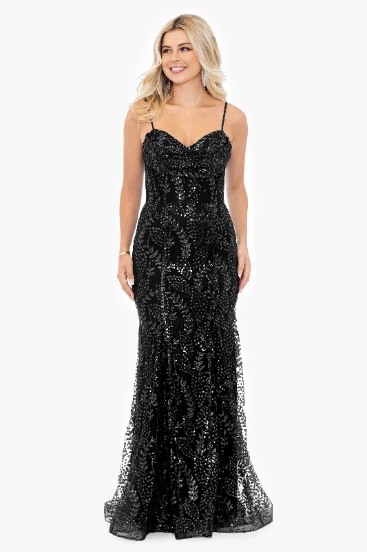 Formal Graduation Dresses-Blondie Nites "Marissa" Long Glitter Mesh Lace Up Back Gown Formal Graduation Dresses-Blondie Nites "Marissa" Long Glitter Mesh Lace Up Back Gown