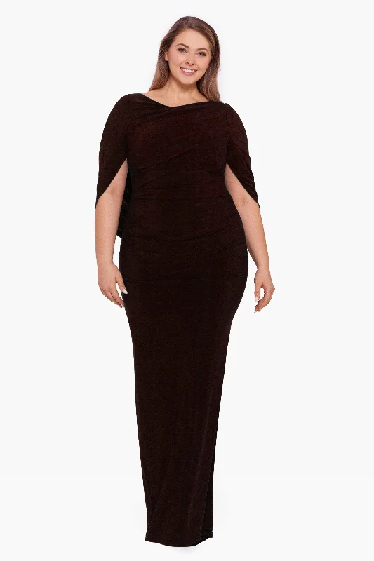 Wedding Guest Dresses for Daily Chores-Plus "Miriam" Long Jersey Draped Back Gown