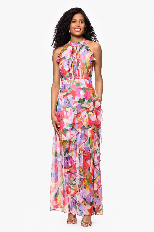 Day dresses with smocked details for a comfortable fit-"Joseline" Chiffon Print Floor Length Ruffle Dress Day dresses with smocked details for a comfortable fit-"Joseline" Chiffon Print Floor Length Ruffle Dress