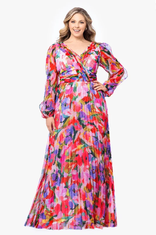 Day dresses for a low-maintenance, stylish look-Plus "Amber" Long Sleeve Chiffon Print Floor Length Dress Day dresses for a low-maintenance, stylish look-Plus "Amber" Long Sleeve Chiffon Print Floor Length Dress