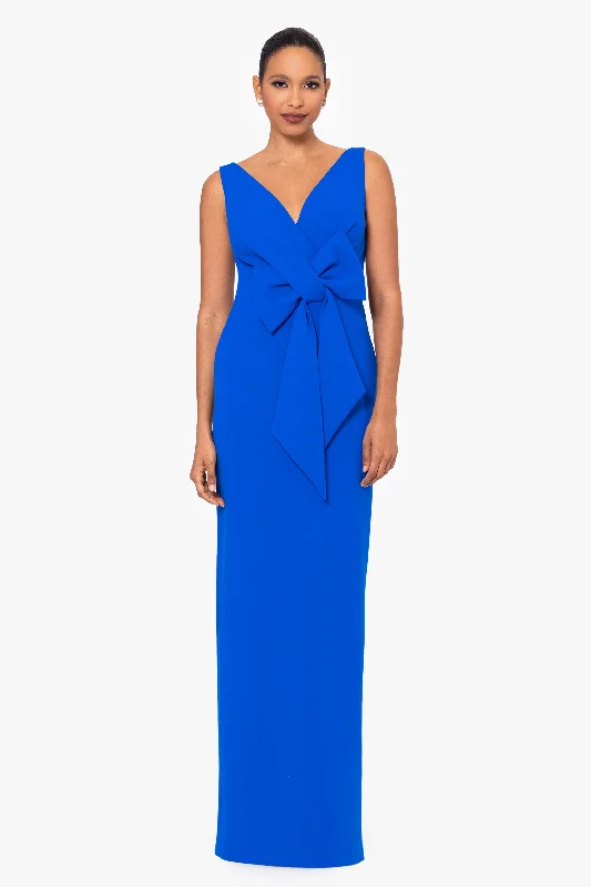 Day dresses with a flowy silhouette for a comfortable fit-"Sam" Long Scuba Twist Bow Dress