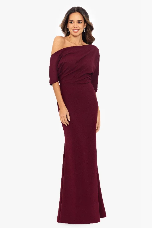 Best evening dresses for formal events-"Madeline" Long Scuba Crepe Off the Shoulder Drop Dress