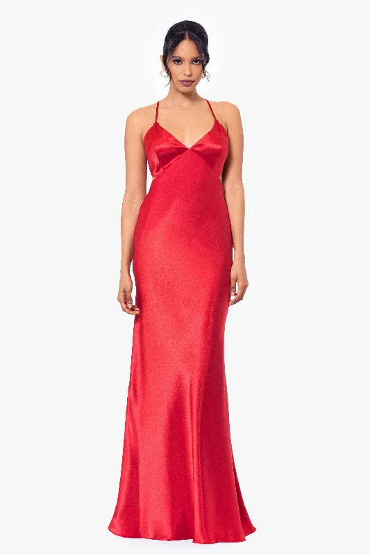 Midi Graduation Dresses-"Grace" Long Spaghetti Strap Tieback Dress