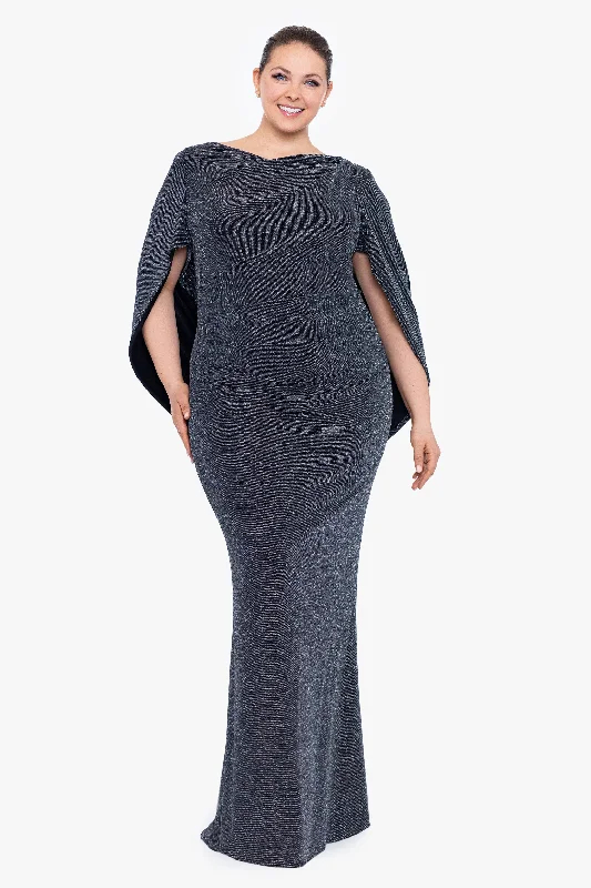 Evening dresses with intricate pleats for a unique touch-Plus "Jenna" Long Metallic Gown Draped Back Evening dresses with intricate pleats for a unique touch-Plus "Jenna" Long Metallic Gown Draped Back