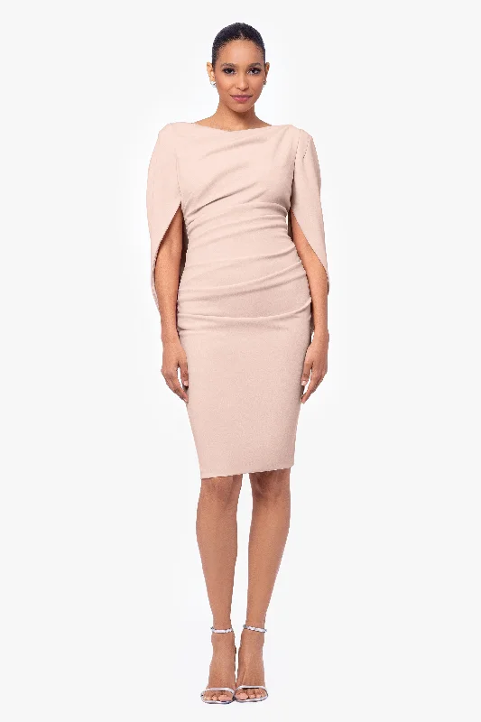Where to find birthday dresses for women with a youthful vibe-"Jordan" Short Scuba Crape Draped Back Dress Where to find birthday dresses for women with a youthful vibe-"Jordan" Short Scuba Crape Draped Back Dress