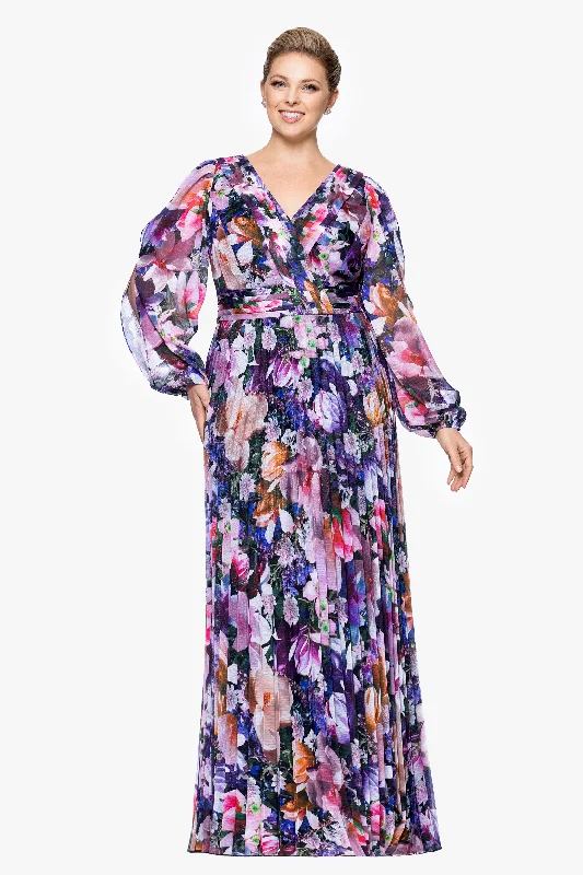 Best day dresses for an afternoon with friends-Plus "Sammy" Chiffon Long Sleeve Floor Length Dress Best day dresses for an afternoon with friends-Plus "Sammy" Chiffon Long Sleeve Floor Length Dress