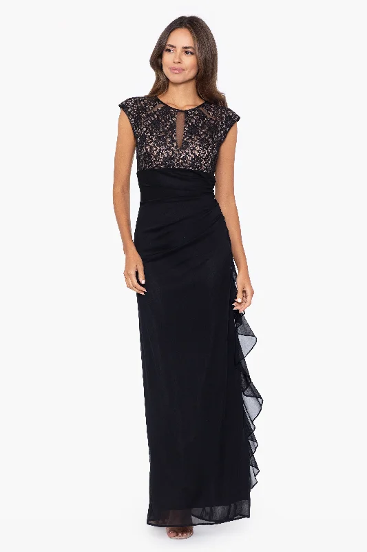 Evening dresses with open backs for a bold look-"Anya" Long Jersey Knit Lace Bodice Gown Evening dresses with open backs for a bold look-"Anya" Long Jersey Knit Lace Bodice Gown