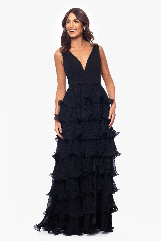 Silk Wedding Guest Dresses-"Eleni" Scuba Crepe Top and Chiffon Skirt Floor Length Dress