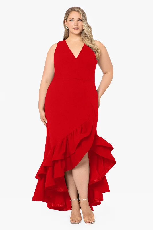 Evening dresses with lace detailing for added texture-Plus "Mae" V-Neck Scuba Crepe Dress Evening dresses with lace detailing for added texture-Plus "Mae" V-Neck Scuba Crepe Dress