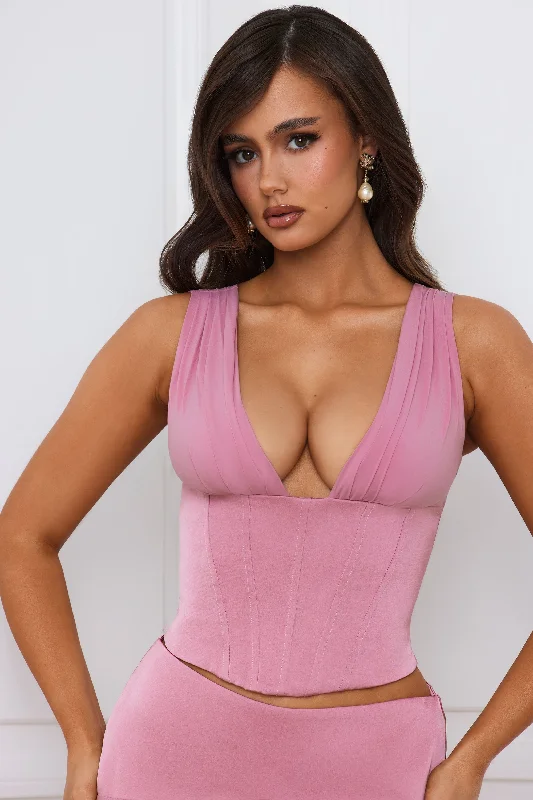 Where to find birthday dresses with a sophisticated style-Longline Lace-Up Corset Top in Mauve Where to find birthday dresses with a sophisticated style-Longline Lace-Up Corset Top in Mauve