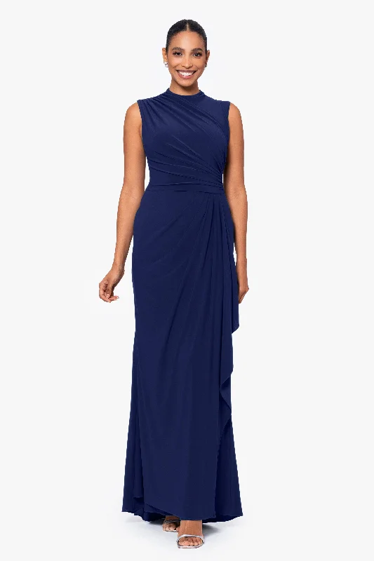 Wedding Guest Dresses for Social Events-"Patricia" Long Jersey Knit Ruffle Sleeveless Dress
