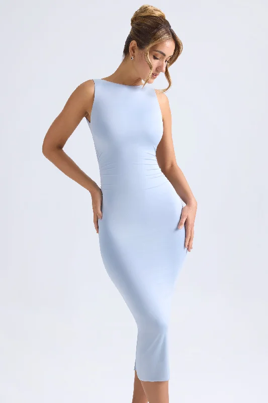 Graduation Dresses for Semi-Formal-Ruched Open-Back Midaxi Dress in Light Blue