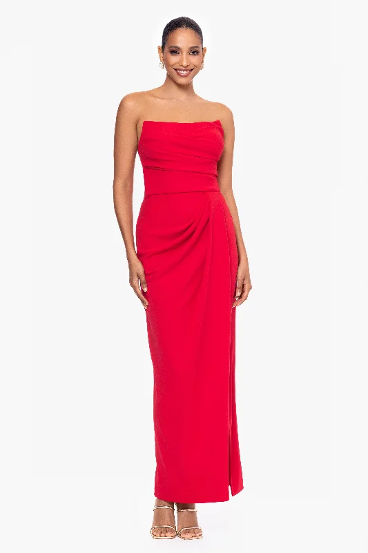 Graduation Dresses for Cold Weather-"Flora" Long Scuba Crepe Strapless Corset Top Rouched Dress Graduation Dresses for Cold Weather-"Flora" Long Scuba Crepe Strapless Corset Top Rouched Dress