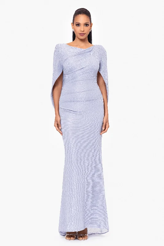 Evening dresses for a summer night of fun-"Elaine" Long Metallic Crinkle Cowl Neck Back Dress Evening dresses for a summer night of fun-"Elaine" Long Metallic Crinkle Cowl Neck Back Dress