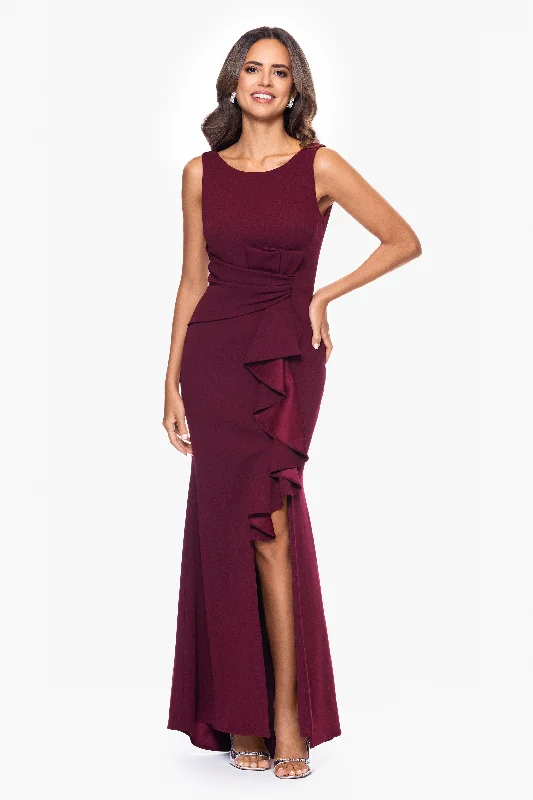 Evening dresses for a lavish charity event-"Christine" Scuba Crepe Ruffled Bow Gown Evening dresses for a lavish charity event-"Christine" Scuba Crepe Ruffled Bow Gown
