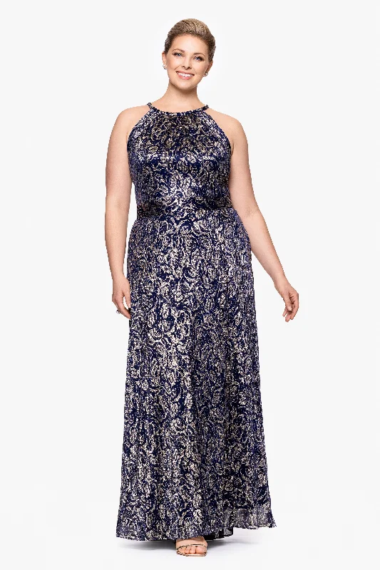 Wedding Guest Dresses with Glow Sticks-Plus "Shelley" Metallic Foil Halter Neck Floor Length Dress Wedding Guest Dresses with Glow Sticks-Plus "Shelley" Metallic Foil Halter Neck Floor Length Dress