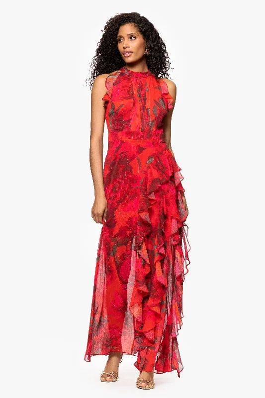 Best day dresses for a morning coffee date-"Ramona" Print Chiffon Ruffle Floor Length Dress Best day dresses for a morning coffee date-"Ramona" Print Chiffon Ruffle Floor Length Dress