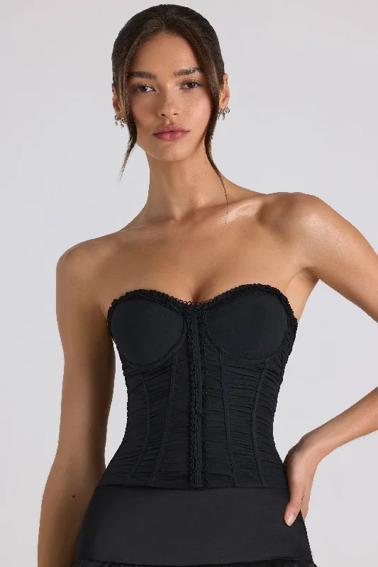 Best birthday dresses for a girls' night out-Ruched Lace-Up Strapless Corset Top in Black
