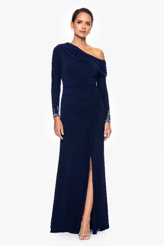 Stunning evening dresses with sequins-"Chrishell" Long Jersey Knit Off the Shoulder Overlay with Beaded Sleeves Stunning evening dresses with sequins-"Chrishell" Long Jersey Knit Off the Shoulder Overlay with Beaded Sleeves