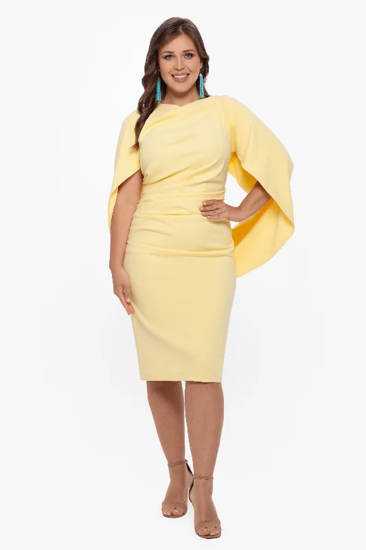 Birthday dresses with a flared skirt for added movement-Plus "Jordan" Short Scuba Crepe Drape Back Dress Birthday dresses with a flared skirt for added movement-Plus "Jordan" Short Scuba Crepe Drape Back Dress