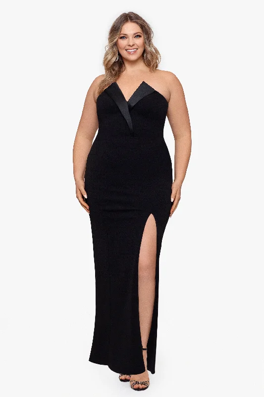 Evening dresses with glamorous detailing for added drama- -Plus "Violette" Long Strapless V Neck Tuxedo Dress Evening dresses with glamorous detailing for added drama- -Plus "Violette" Long Strapless V Neck Tuxedo Dress