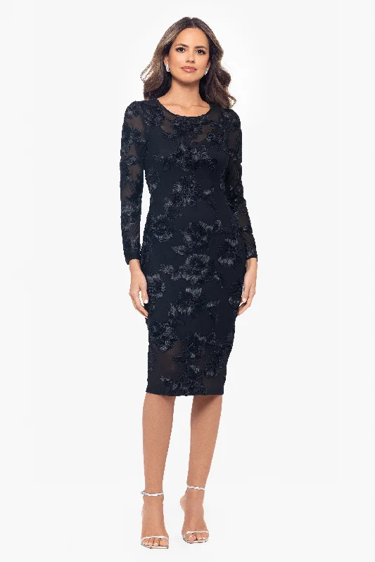 Cocktail Dresses for Outdoor Events-"Myra" Knee Length Soutache Long Sleeve Dress