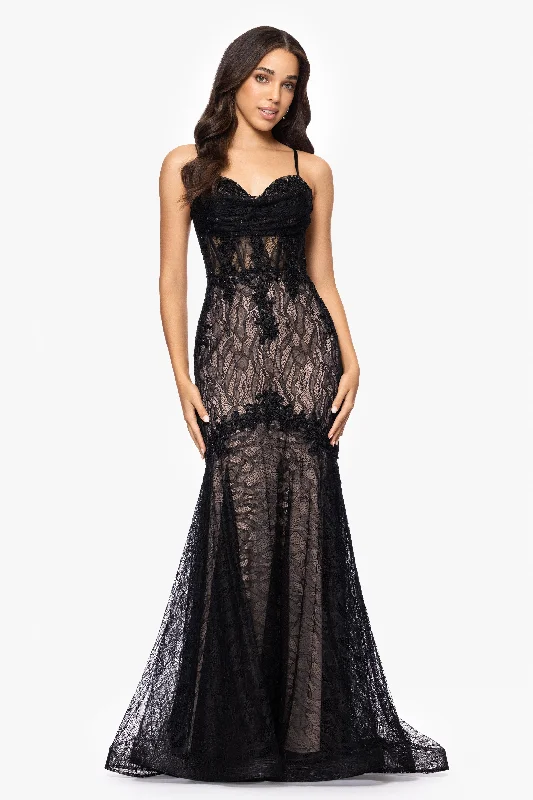 Graduation Dresses with Floral Patterns-Blondie Nites "Marina" Lace Applique Floor Length Dress Graduation Dresses with Floral Patterns-Blondie Nites "Marina" Lace Applique Floor Length Dress