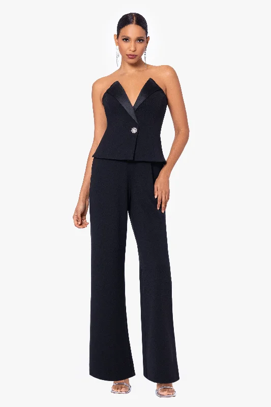 Cocktail Dresses with Embroidery-"Veronica" Sleeveless Scuba Crepe Tuxedo Jumpsuit