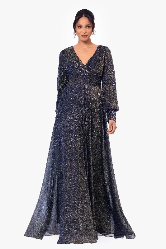 Wedding Guest Dresses for Halloween Costumes-"Clarise" Long Sleeve Galaxy Pleated Foil Gown Wedding Guest Dresses for Halloween Costumes-"Clarise" Long Sleeve Galaxy Pleated Foil Gown