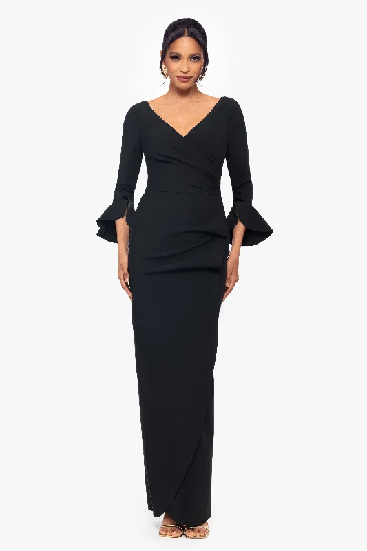 Wedding Guest Dresses for Yoga Practice-"Connie" Long Sleeve V-Neck and Ruffle Dress