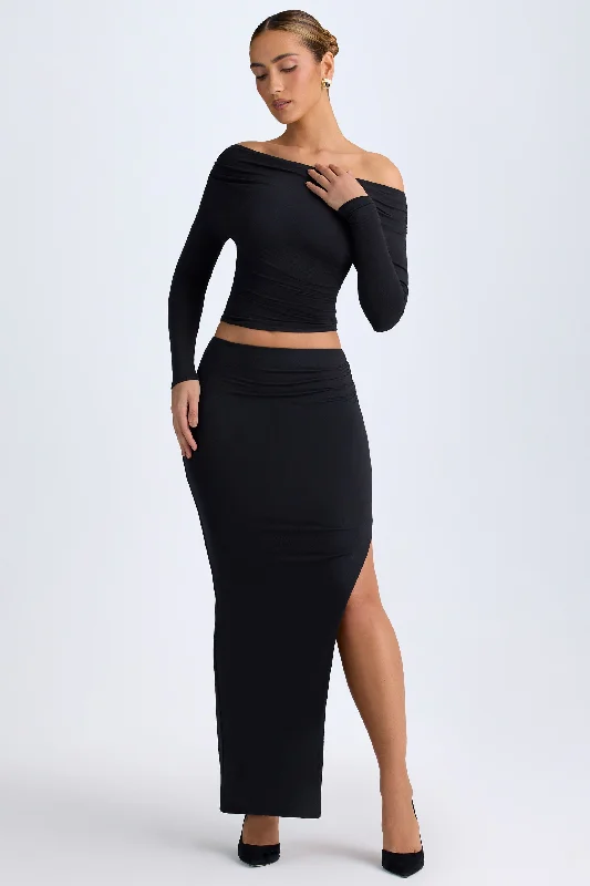 Best birthday dresses for a garden birthday-Modal Low-Rise Maxi Skirt in Black