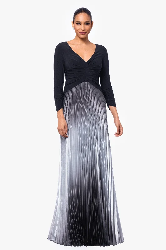 Wedding Guest Dresses for Thanksgiving Dinner-"Katia" Long 3/4 Sleeve Pleated Ombre Skirt Dress Wedding Guest Dresses for Thanksgiving Dinner-"Katia" Long 3/4 Sleeve Pleated Ombre Skirt Dress