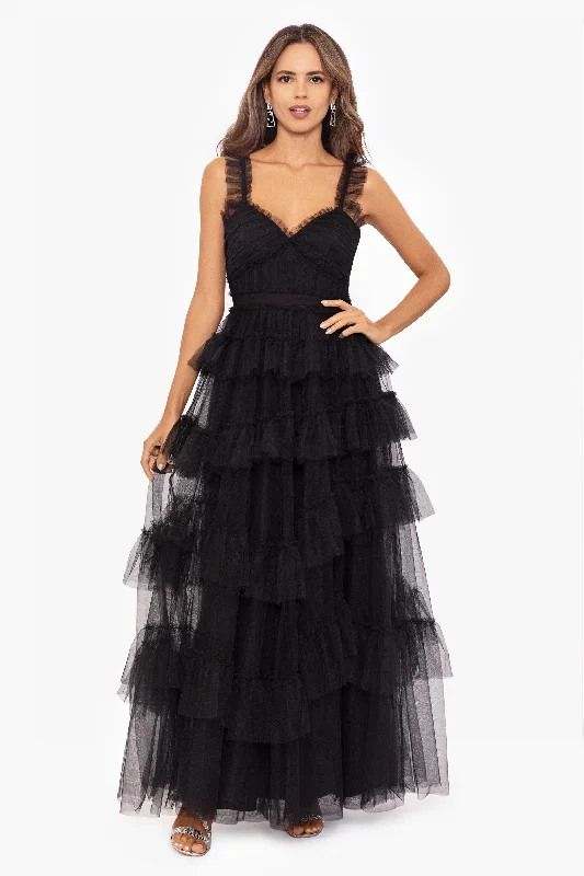 Wedding Guest Dresses for Brunch-"Gigi" Long Ruffle Mesh Dress