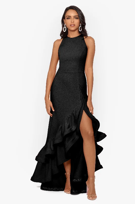 Birthday dresses for women with a comfortable fit-Petite "Arielle" Ruffle Tier Scuba Crepe Dress Birthday dresses for women with a comfortable fit-Petite "Arielle" Ruffle Tier Scuba Crepe Dress