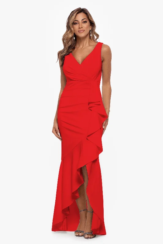Day dresses with lace details for a delicate appearance-"Candace" Long V- Neck Hi Low Cascade Dress Day dresses with lace details for a delicate appearance-"Candace" Long V- Neck Hi Low Cascade Dress