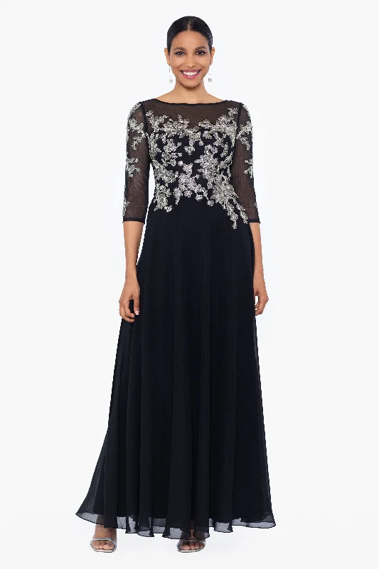 Wedding Guest Dresses for Domestic Travel-"Vivian" Embroidered Applique High Multi Chiffon 3/4 Sleeve Dress Wedding Guest Dresses for Domestic Travel-"Vivian" Embroidered Applique High Multi Chiffon 3/4 Sleeve Dress