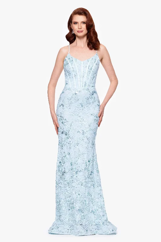 Graduation Dresses without Sleeves-"Aveline" Sequin Lace Embellished Tieback Floor Length Gown Graduation Dresses without Sleeves-"Aveline" Sequin Lace Embellished Tieback Floor Length Gown