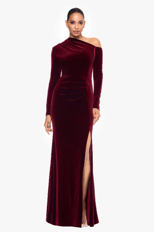 Wedding Guest Dresses for Running Errands-"Annette" Long Velvet Drop Shoulder Long Sleeve Dress