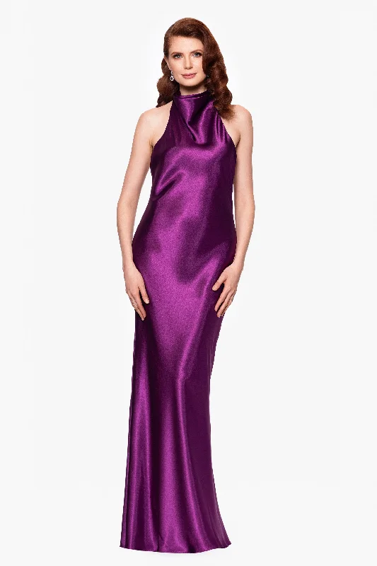 Wedding Guest Dresses for Semi-Formal Events-"Shannon" Halter Necktie Floor Length Dress