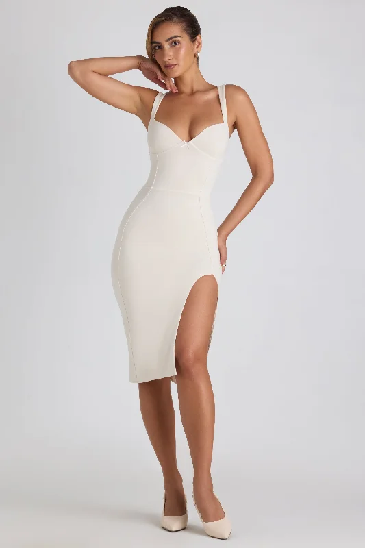 Graduation Dresses for Indoor Activities-Modal Bow-Detail Sweetheart-Neck Midi Dress in Ivory
